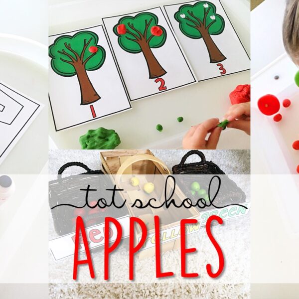 Tons of apple themed activities and ideas. Weekly plan includes books, fine motor, gross motor, sensory bins, snacks and more! Perfect for fall in tot school, preschool, or kindergarten.
