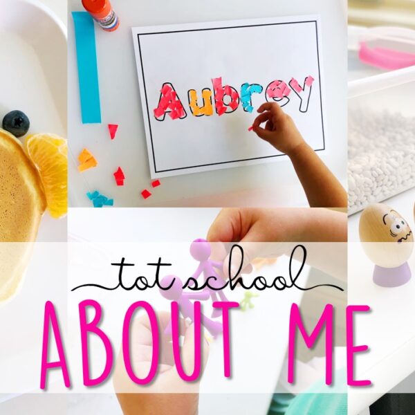Tons of all about me themed activities and ideas. Weekly plan includes books, fine motor, gross motor, sensory bins, snacks and more! Perfect for back to school in tot school, preschool, or kindergarten.