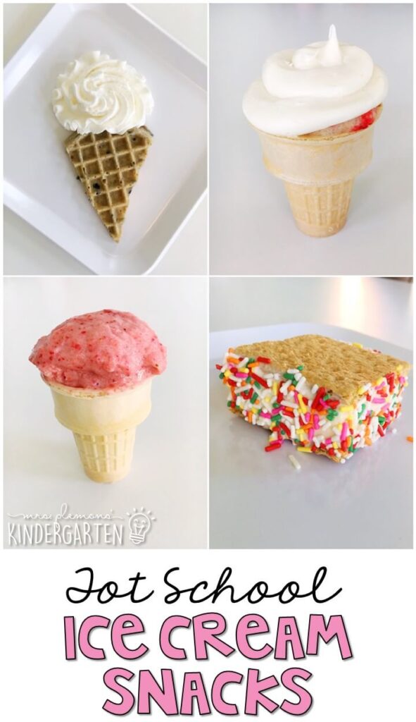 These yummy snacks are perfect for an ice cream theme in tot school, preschool, or kindergarten!