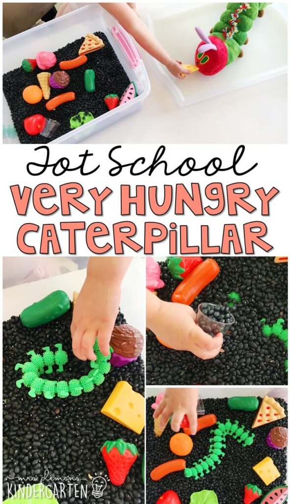 We LOVE this very hungry caterpillar sensory bin. So many fun pieces to retell with and explore! Great for tot school, preschool, or even kindergarten!