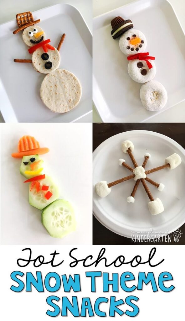 These yummy snacks are perfect for a winter theme in tot school, preschool, or kindergarten!