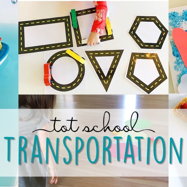 Tons of transportation themed activities and ideas. Weekly plan includes books, literacy, math, science, art, sensory bins, and more! Perfect for tot school, preschool, or kindergarten.