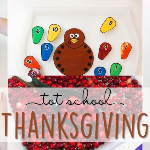 Tons of Thanksgiving themed activities and ideas. Weekly plan includes books, literacy, math, science, art, sensory bins, and more! Perfect for fall in tot school, preschool, or kindergarten.