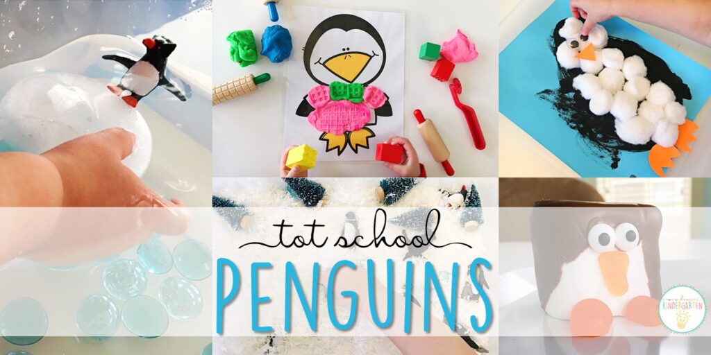Tons of penguin themed activities and ideas. Weekly plan includes books, literacy, math, science, art, sensory bins, and more! Perfect for tot school, preschool, or kindergarten.