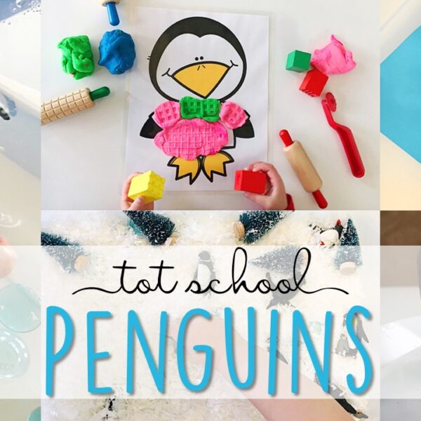 Tons of penguin themed activities and ideas. Weekly plan includes books, literacy, math, science, art, sensory bins, and more! Perfect for tot school, preschool, or kindergarten.