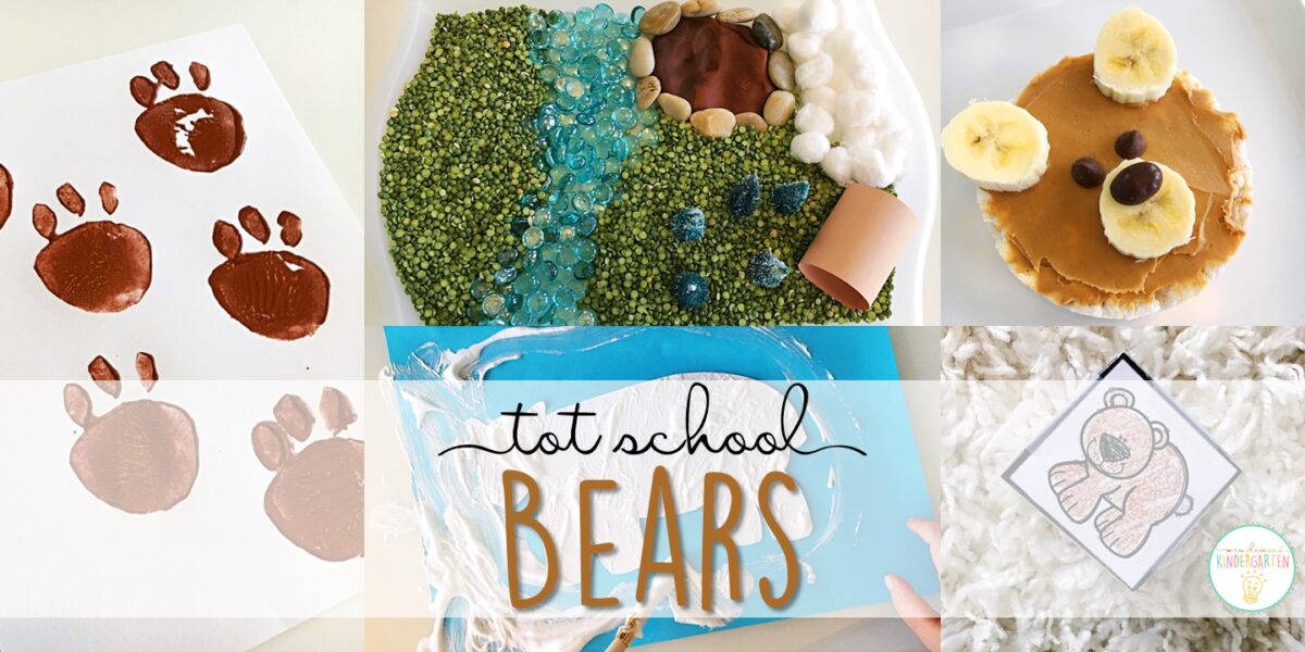 Tons of bear themed activities and ideas. Weekly plan includes books, literacy, math, science, art, sensory bins, and more! Perfect for tot school, preschool, or kindergarten.