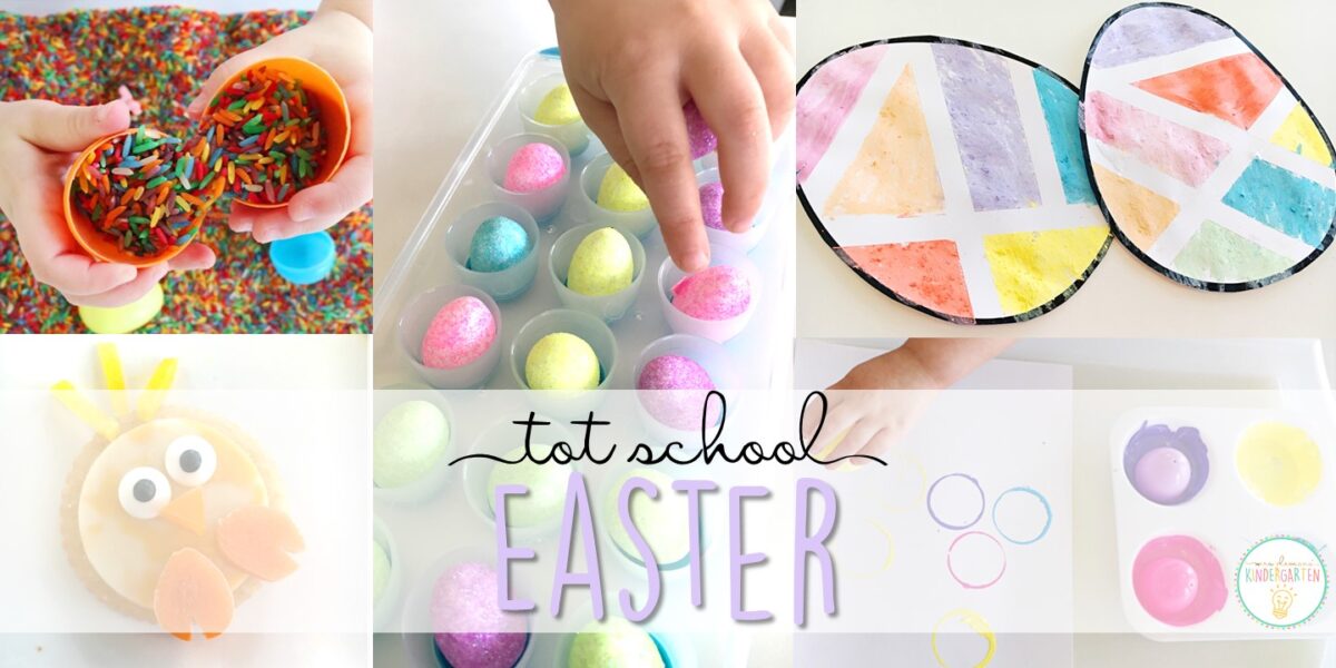 Tons of Easter themed activities and ideas. Weekly plan includes books, literacy, math, science, art, sensory bins, and more! Perfect for tot school, preschool, or kindergarten.