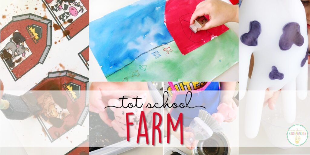 Tons of farm themed activities and ideas. Weekly plan includes books, literacy, math, science, art, sensory bins, and more! Perfect for tot school, preschool, or kindergarten.