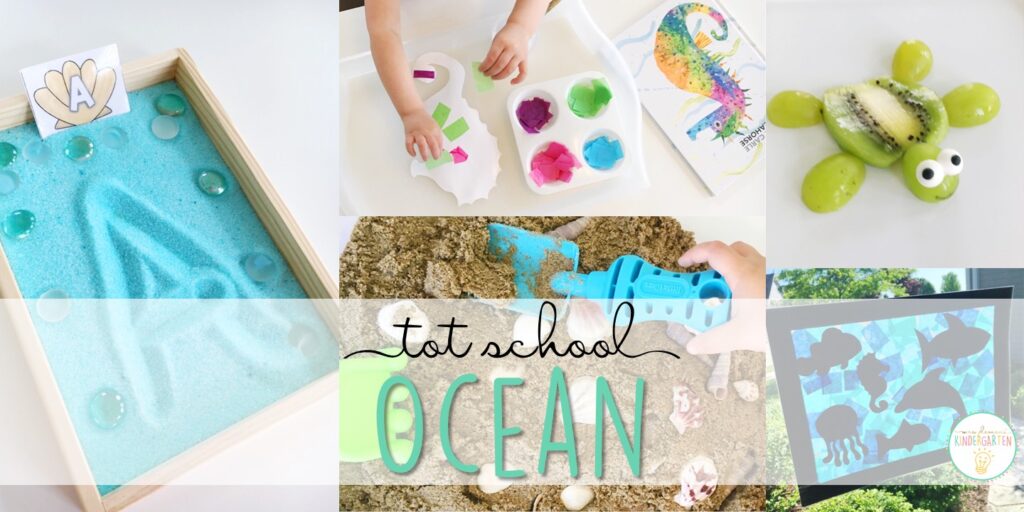 Tons of ocean themed activities and ideas. Weekly plan includes books, literacy, math, science, art, sensory bins, and more! Perfect for tot school, preschool, or kindergarten.