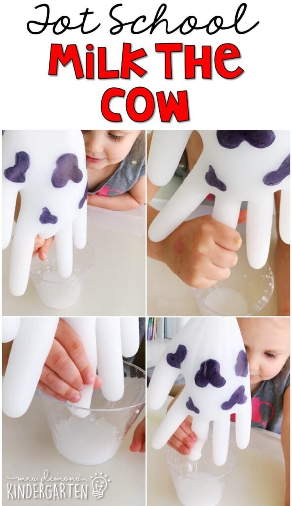 We had so much fun with this milk the cow fine motor activity. Great for a farm theme in tot school, preschool, or even kindergarten!