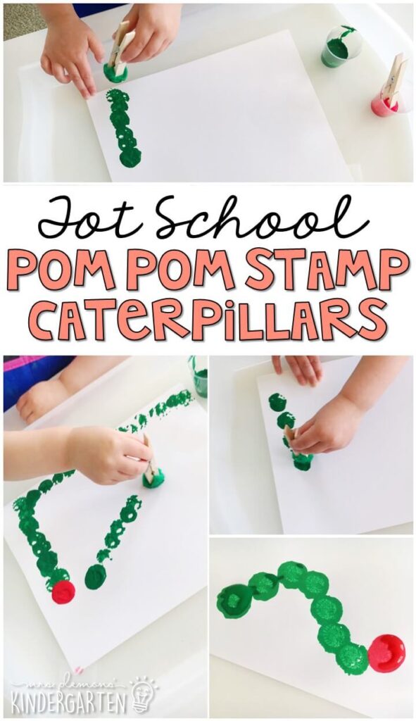 We had so much fun making these pom pom caterpillars for out butterfly theme. Great for tot school, preschool, or even kindergarten!