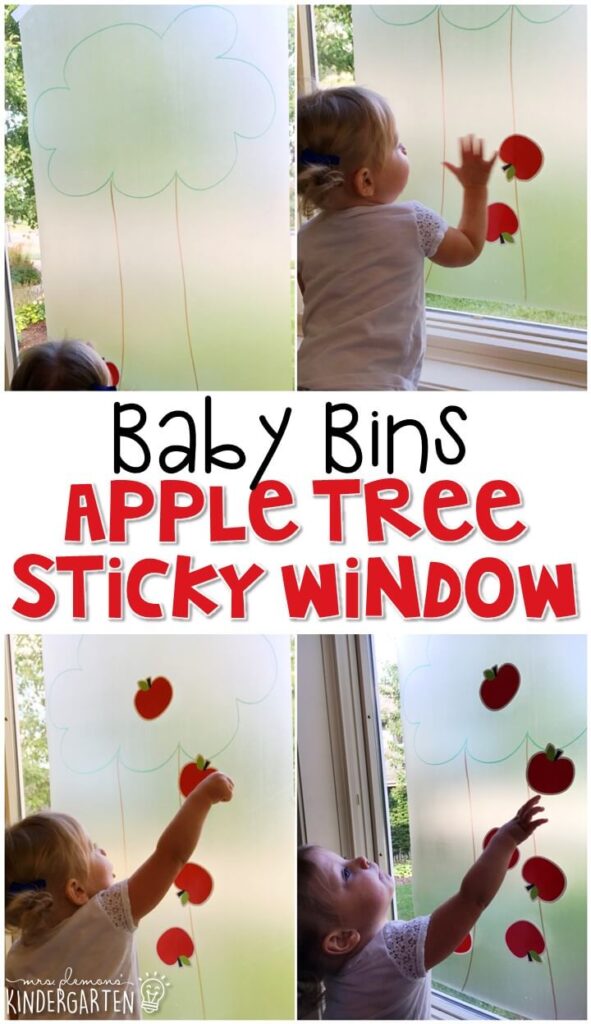 This apple tree sticky window is great for a red theme and is completely baby safe. These Baby Bin plans are perfect for learning with little ones between 12-24 months old.