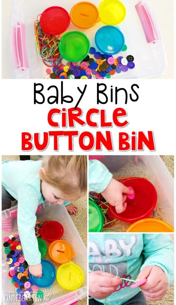 This circle button bin is great for building fine motor skills and is completely baby safe. These Baby Bin plans are perfect for learning with little ones between 12-24 months old.