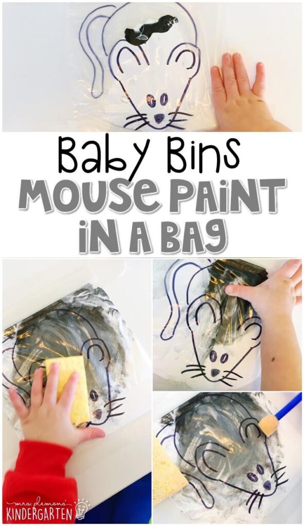 This mouse paint in a bag activity is great for building fine motor skills and is a completely baby safe way to paint with little ones. Baby Bins are perfect for learning with little ones between 12-24 months old.