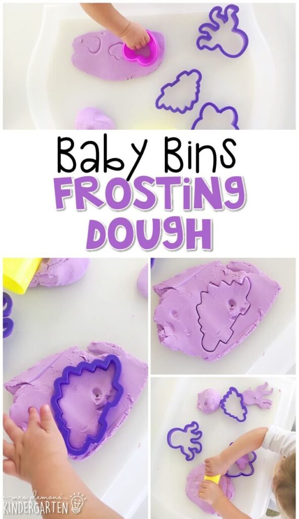 This purple frosting dough is SUPER easy to make, smells amazing and is completely baby safe. These Baby Bin plans are perfect for learning with little ones between 12-24 months old.