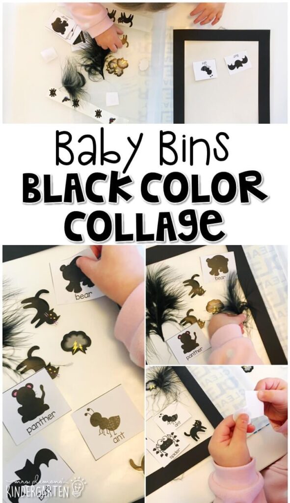 This black color collage is great for learning the color black and it is a completely baby safe craft. Plus there's no glue required so no sticky mess or glue eating to clean up! Baby Bins are perfect for learning with little ones between 12-24 months old.