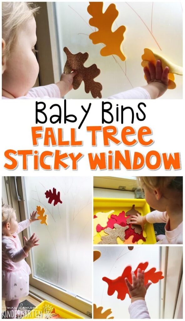 This fall tree sticky window is great for a fall theme and is completely baby safe. These Baby Bin plans are perfect for learning with little ones between 12-24 months old.