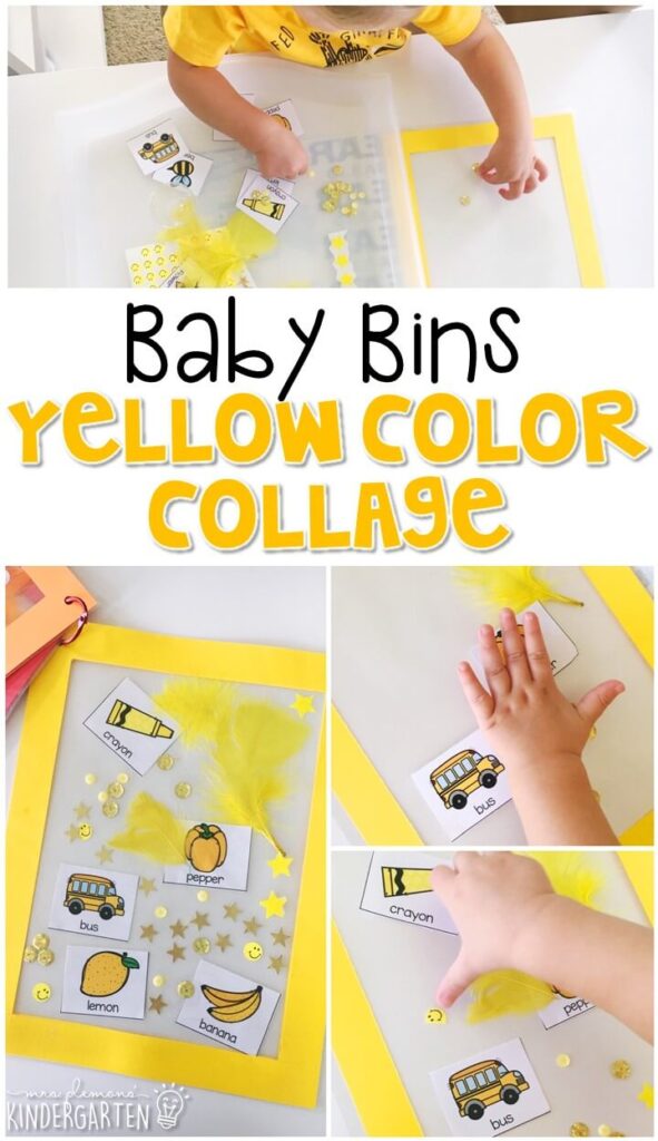 This yellow color collage is great for learning the color yellow and it is a completely baby safe craft. Plus there's no glue required so no sticky mess or glue eating to clean up! Baby Bins are perfect for learning with little ones between 12-24 months old.